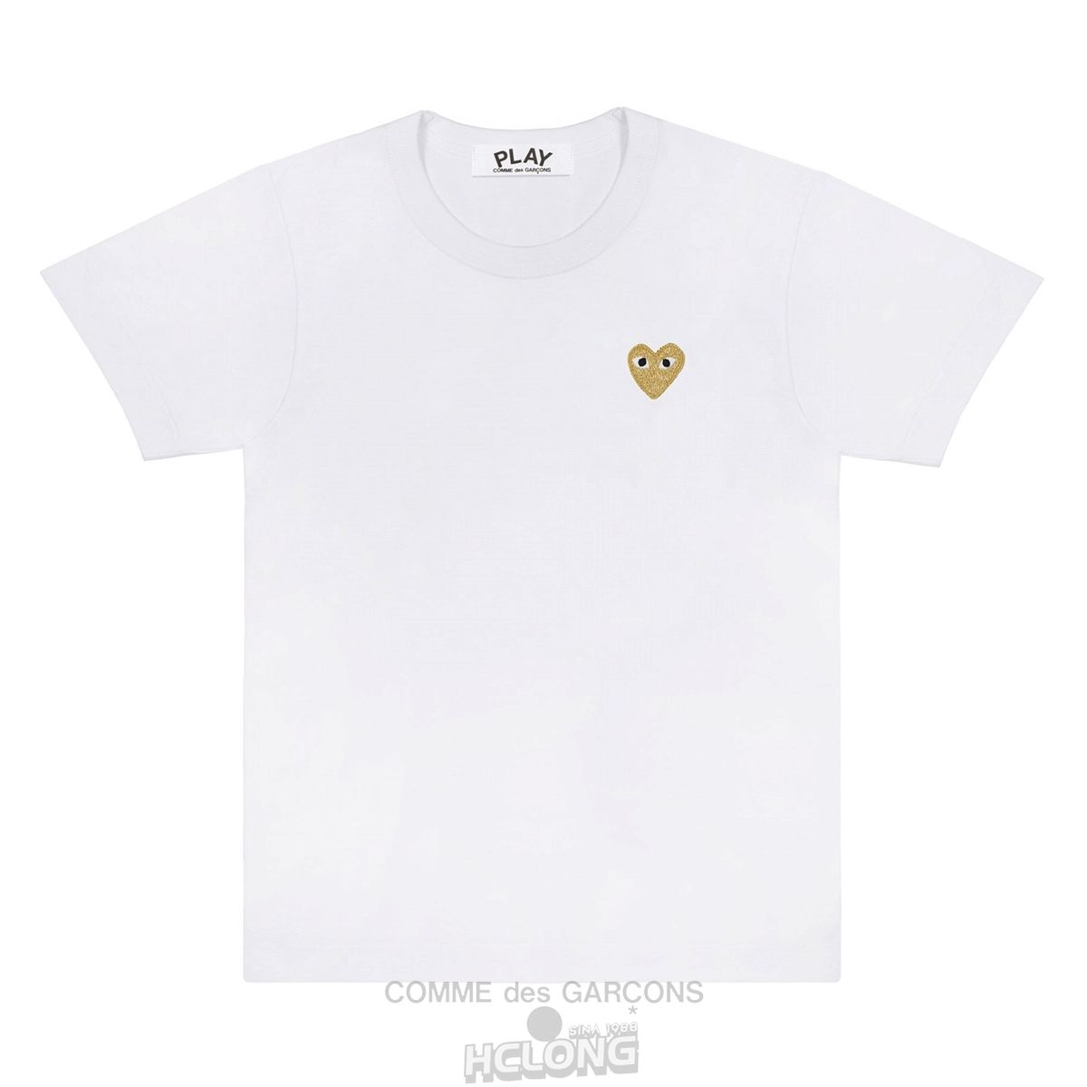 Comme Des Garcons PLAY Basic T-Shirt Gold Emblem Short Sleeve Unisex Hvide | 95042-PBFW