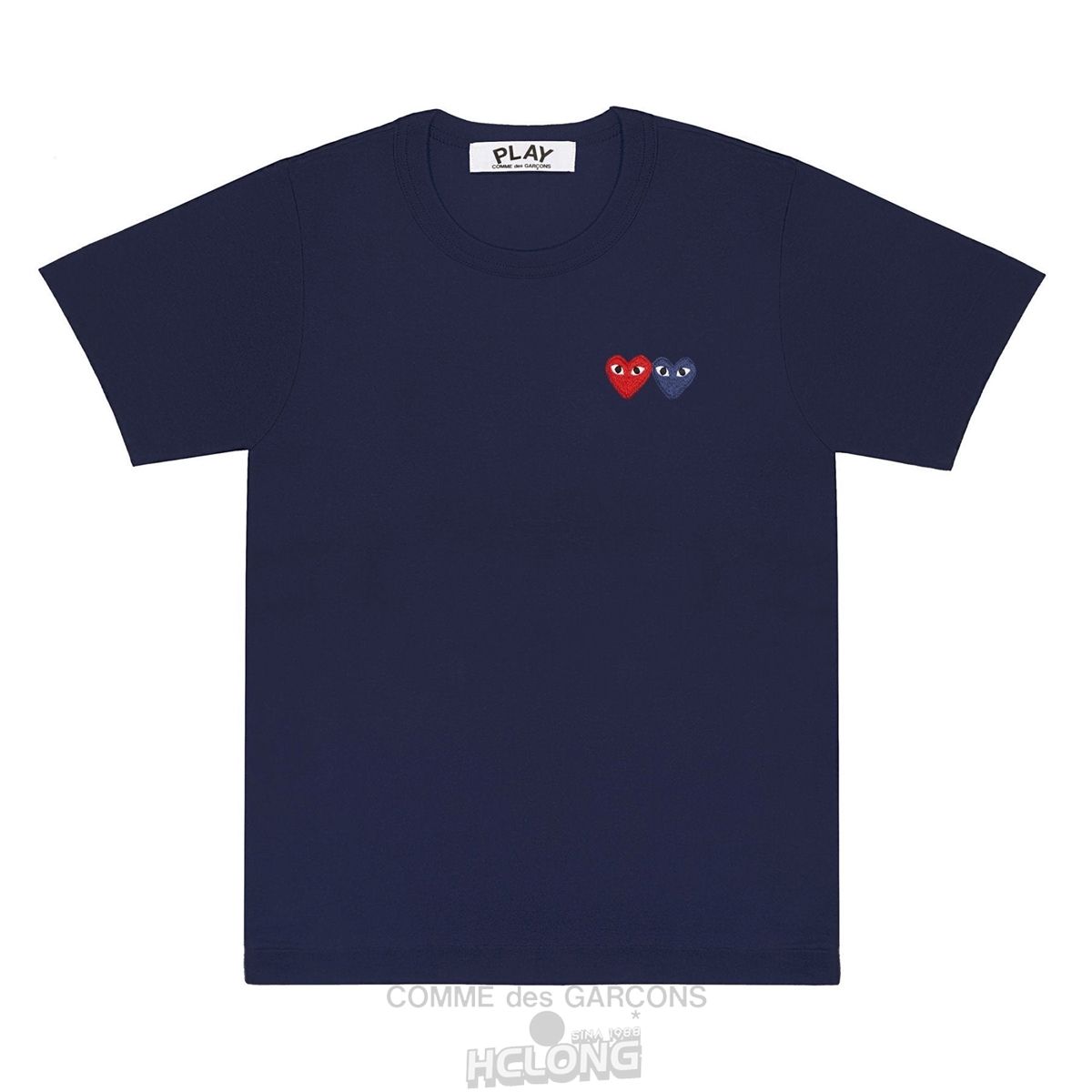 Comme Des Garcons PLAY Basic T-Shirt Two Emblems Short Sleeve Unisex Mørkeblå | 24703-OJZR