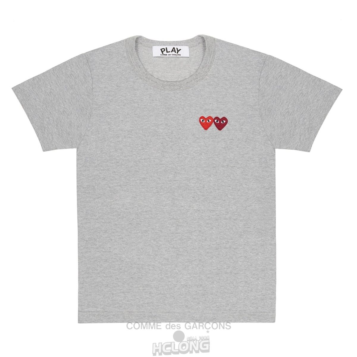 Comme Des Garcons PLAY Basic T-Shirt Two Emblems Short Sleeve Unisex Grå | 28017-ETWP