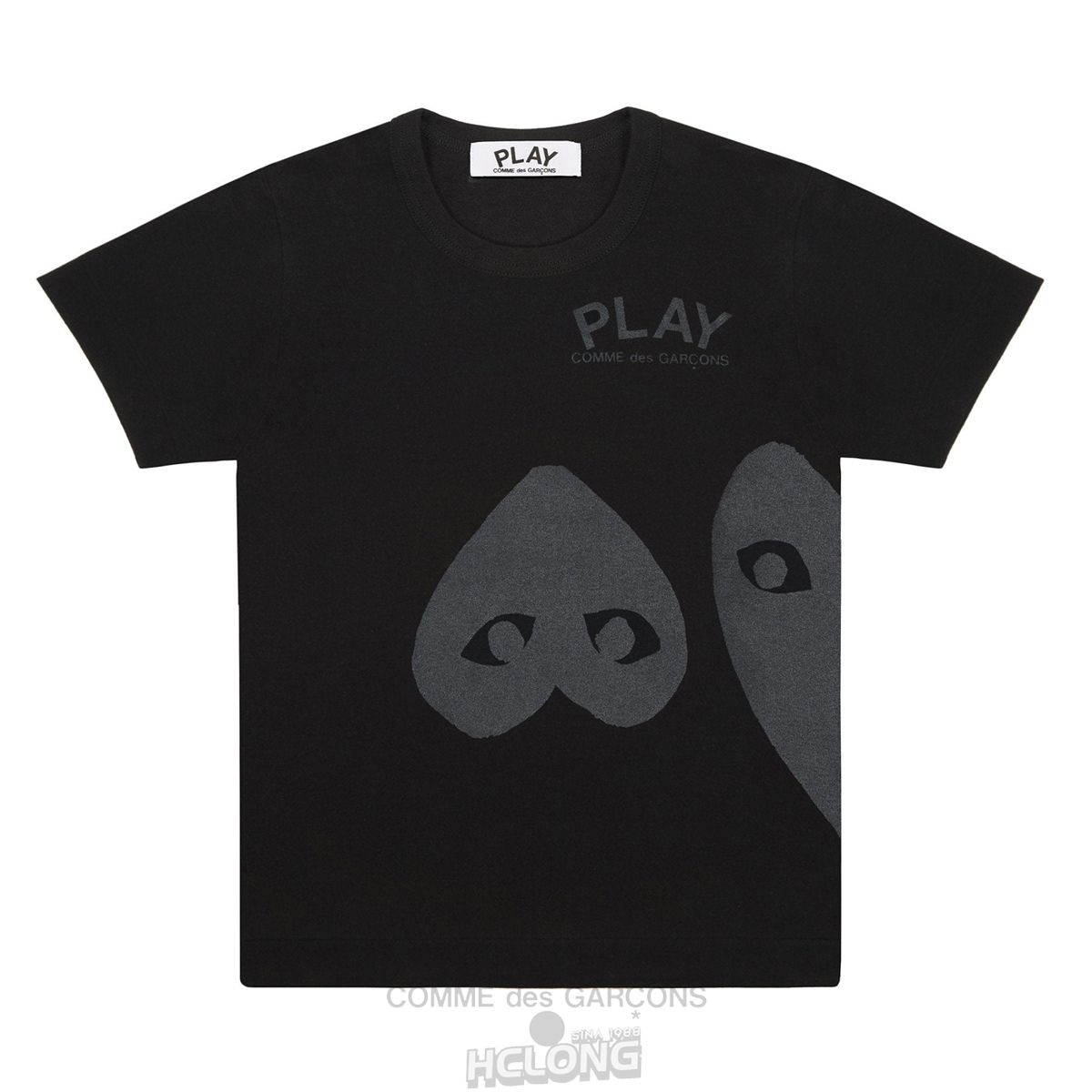 Comme Des Garcons PLAY Black T-Shirt Black Three Heart Screenprint Short Sleeve Unisex Sort | 30574-TUAS