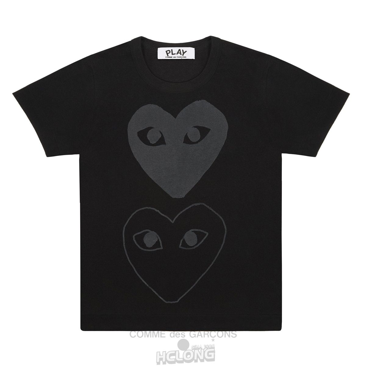 Comme Des Garcons PLAY Black T-Shirt Black Double Heart Screenprint Short Sleeve Unisex Sort | 92183-SNBX