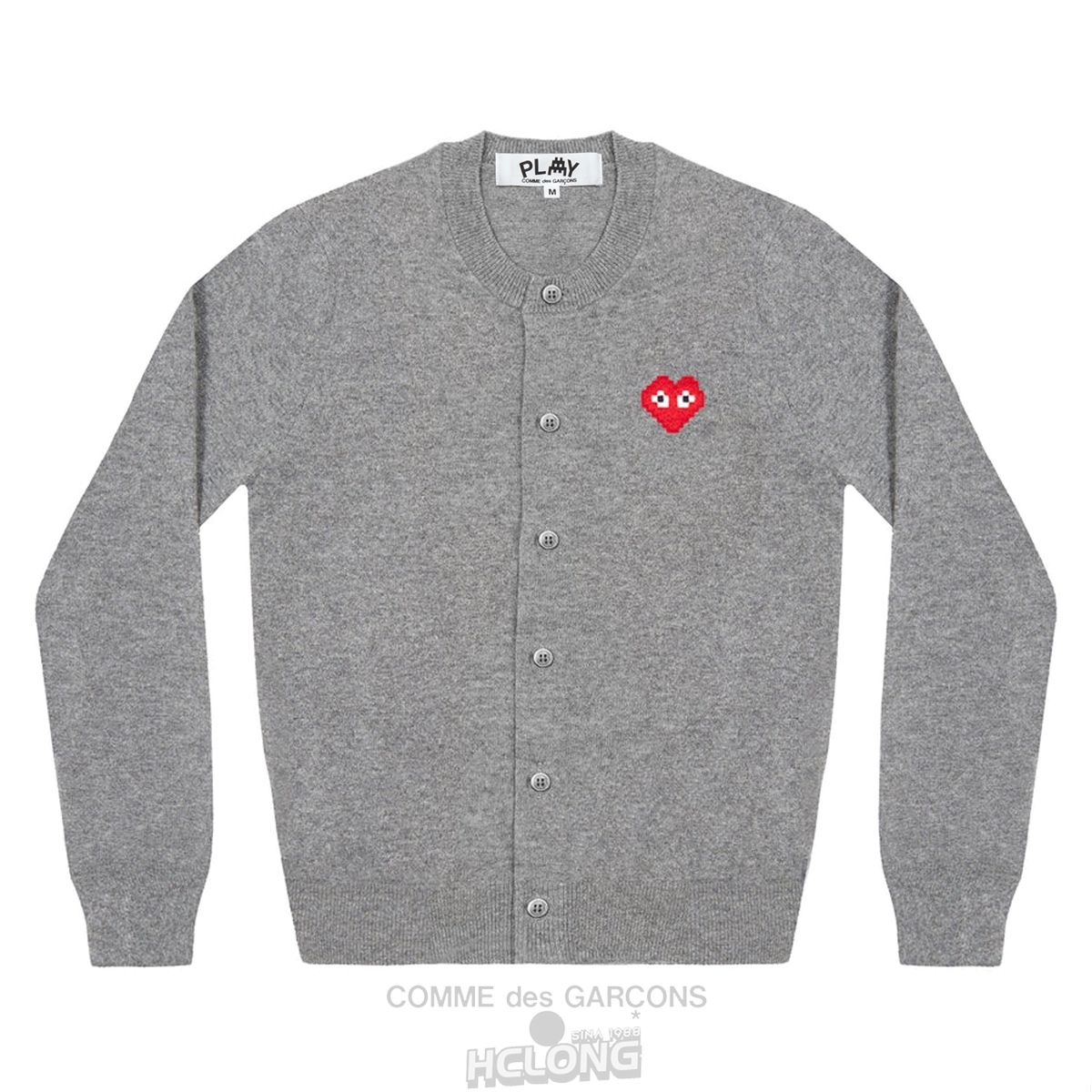 Comme Des Garcons PLAY Cardigan Invader Emblem Strikkevarer Dame Grå | 09836-SCMG