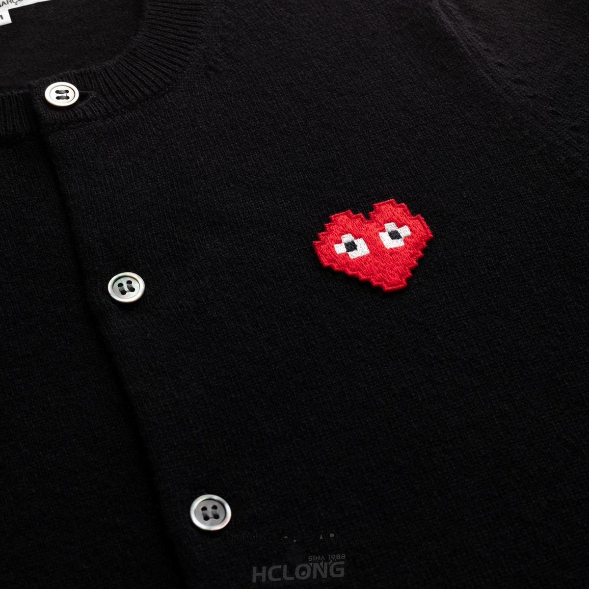 Comme Des Garcons PLAY Cardigan Invader Emblem Strikkevarer Dame Sort | 37452-MGAQ