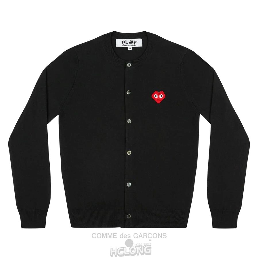 Comme Des Garcons PLAY Cardigan Invader Emblem Strikkevarer Dame Sort | 37452-MGAQ