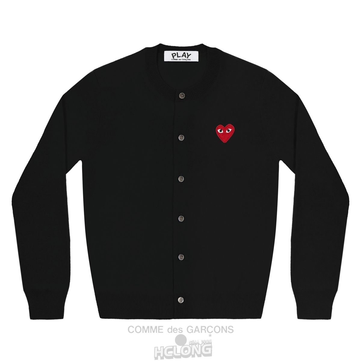 Comme Des Garcons PLAY Cardigan Red Emblem Black Strikkevarer Dame Sort | 40152-YPEK