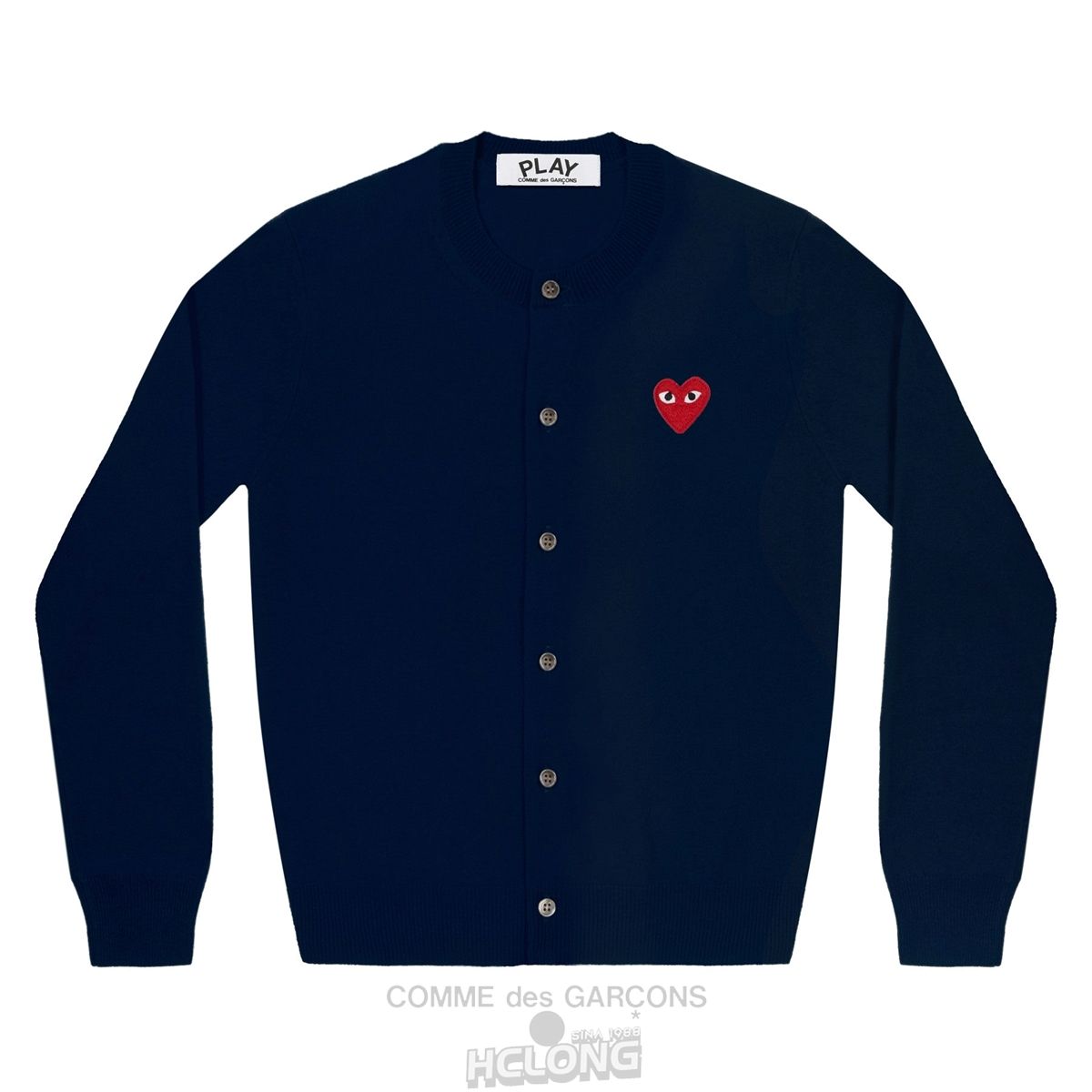 Comme Des Garcons PLAY Cardigan Red Emblem Strikkevarer Dame Mørkeblå | 76039-HUWO