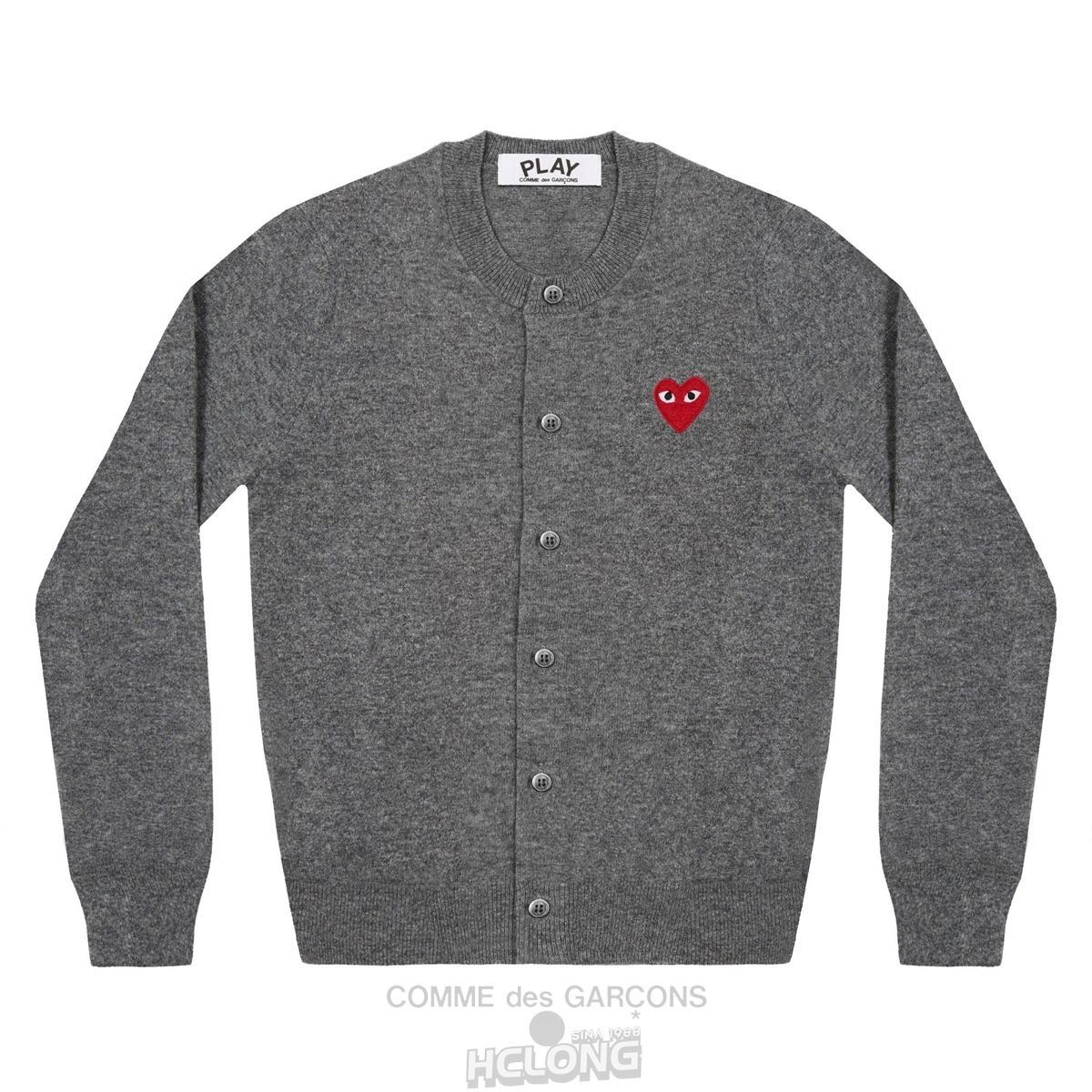 Comme Des Garcons PLAY Cardigan Red Emblem Strikkevarer Dame Grå | 78096-NFUW