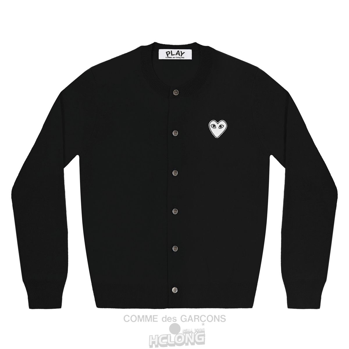 Comme Des Garcons PLAY Cardigan White Heart Black Strikkevarer Dame Sort | 01542-RULY