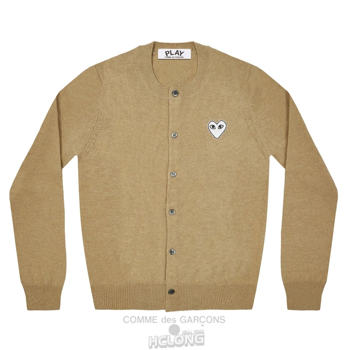 Comme Des Garcons PLAY Cardigan White Heart Natural Series Strikkevarer Dame Camel | 38201-XNAH