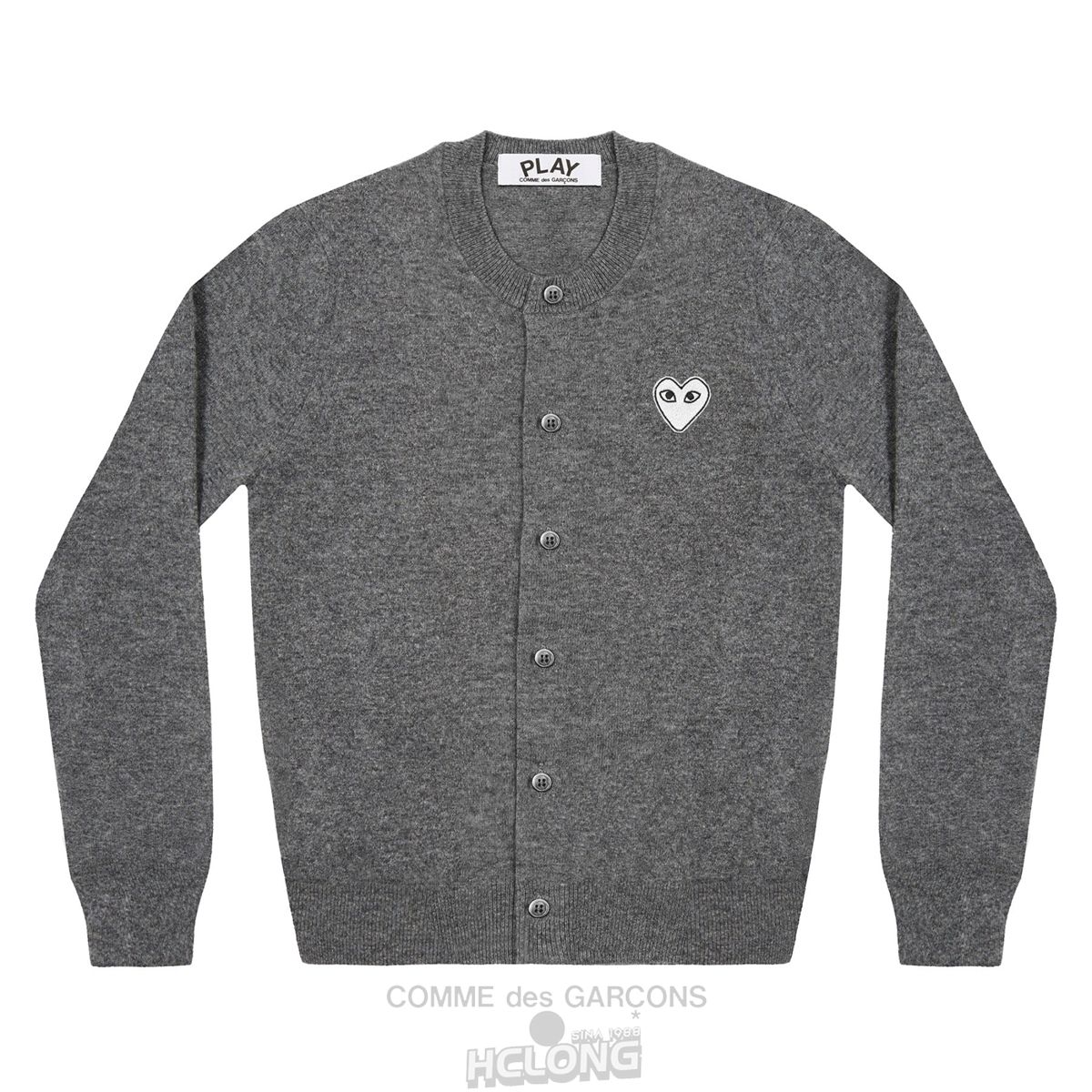 Comme Des Garcons PLAY Cardigan White Heart Strikkevarer Dame Mørkegrå | 48295-YQFU