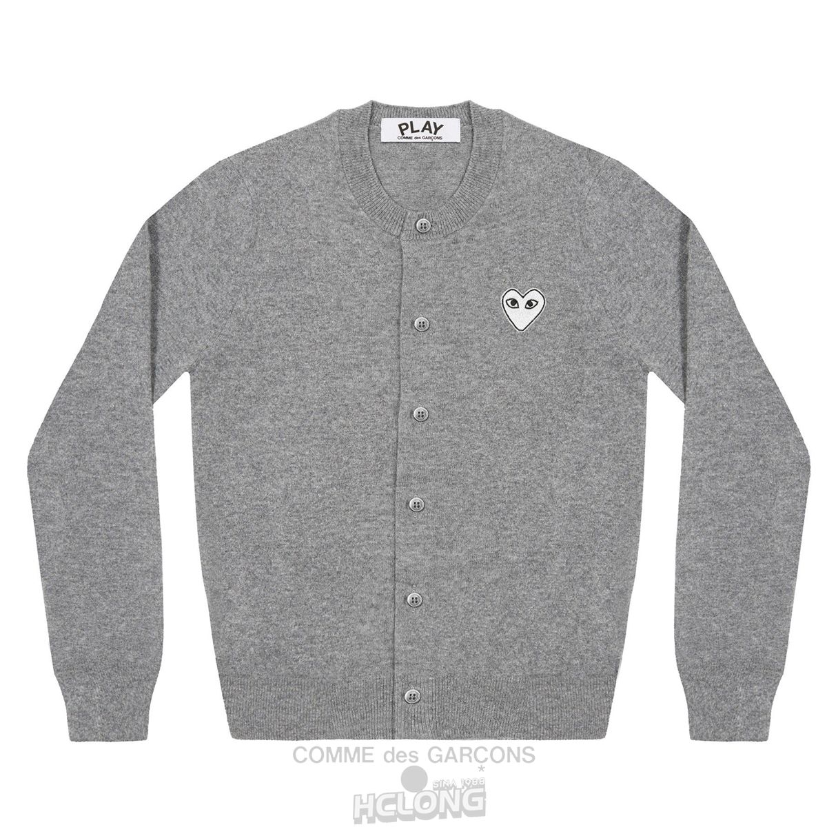 Comme Des Garcons PLAY Cardigan White Heart Natural Series Strikkevarer Dame Lysegrå | 48629-WXLV