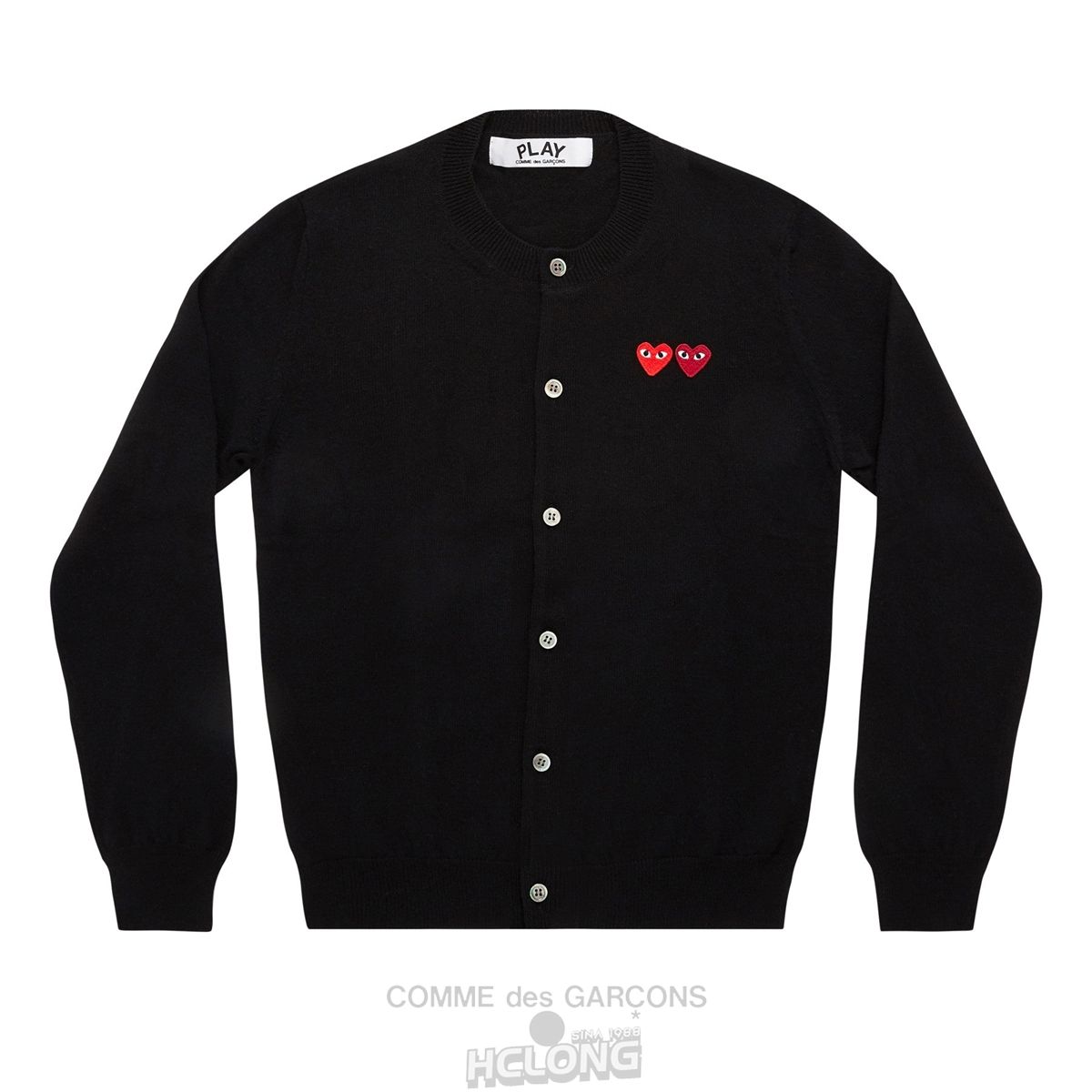 Comme Des Garcons PLAY Cardigan with Double Emblems Strikkevarer Dame Sort | 14537-WXJZ