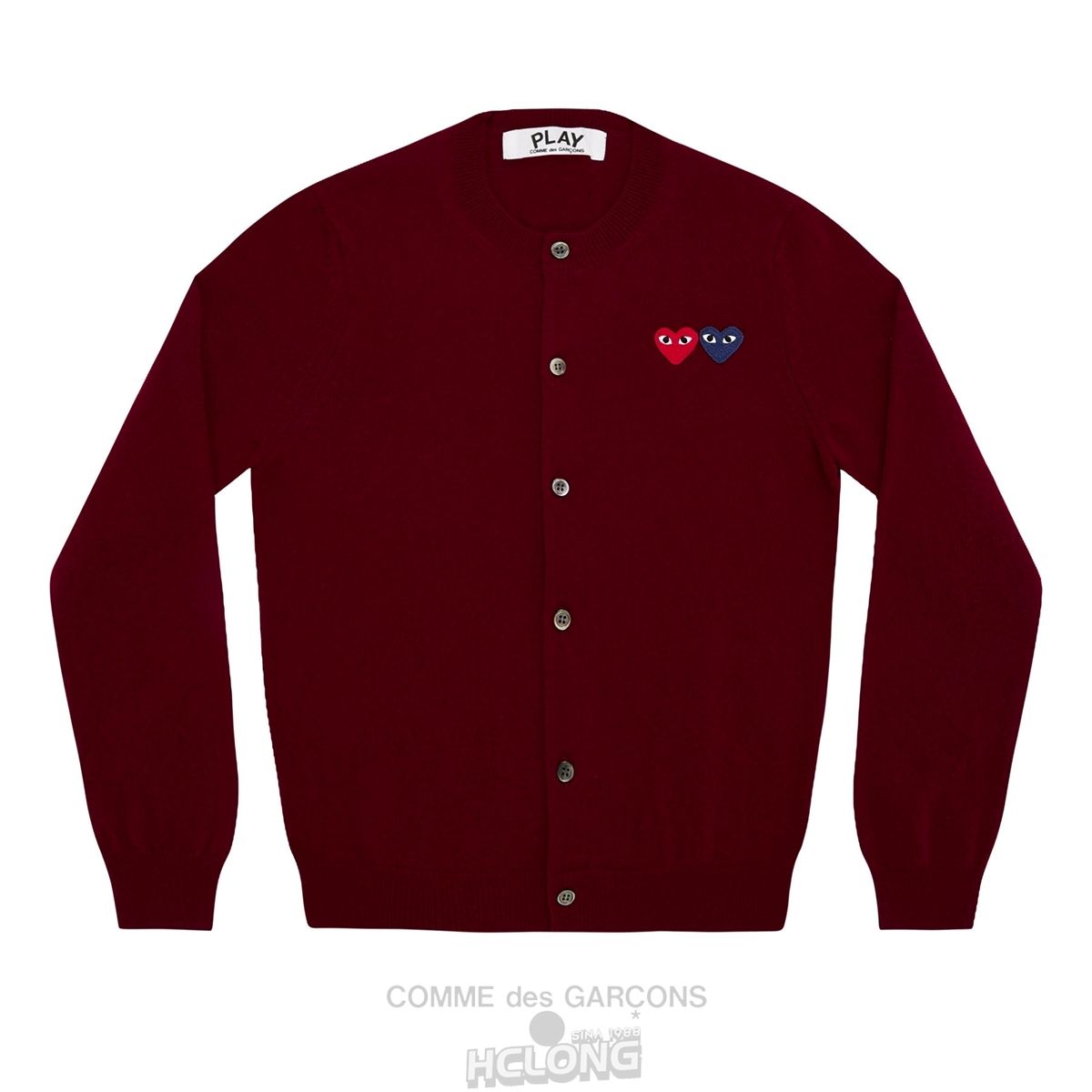 Comme Des Garcons PLAY Cardigan with Double Emblems Strikkevarer Dame Bordeaux | 63815-BLDY