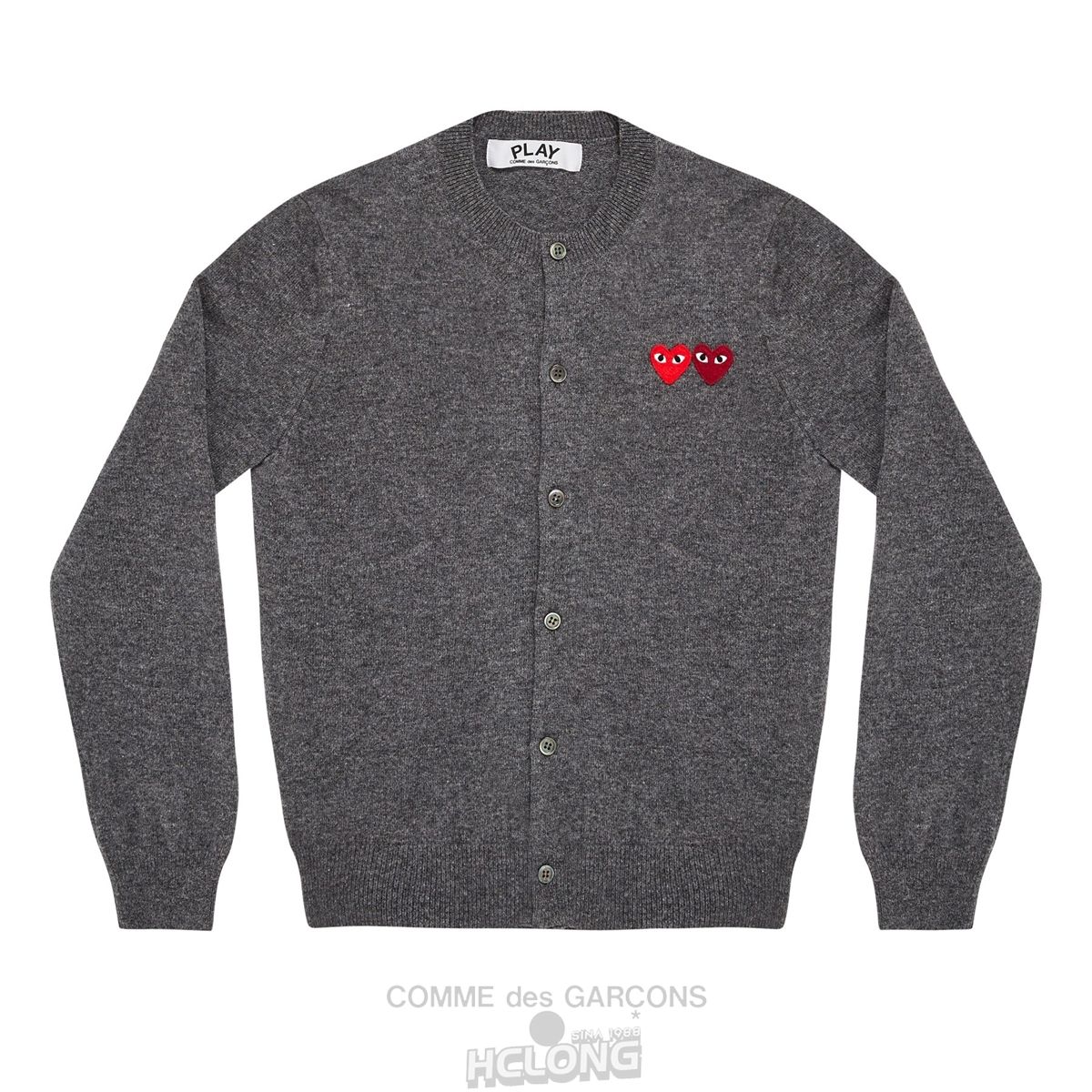 Comme Des Garcons PLAY Cardigan with Double Emblems Strikkevarer Dame Grå | 72093-GNZJ