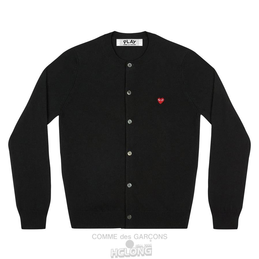 Comme Des Garcons PLAY Cardigan with Small Red Heart Strikkevarer Dame Sort | 96185-GPVC