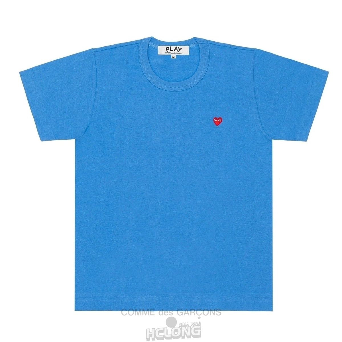 Comme Des Garcons PLAY Coloured Small Emblem T-Shirt Short Sleeve Unisex Blå | 65923-HTFJ