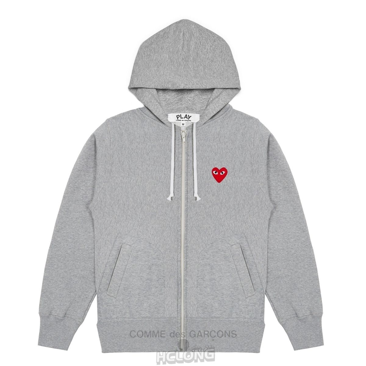 Comme Des Garcons PLAY Grey Multi Logo Zip Hætte Sweatshirt Hooded Sweatshirt Unisex Grå | 19205-ULGN