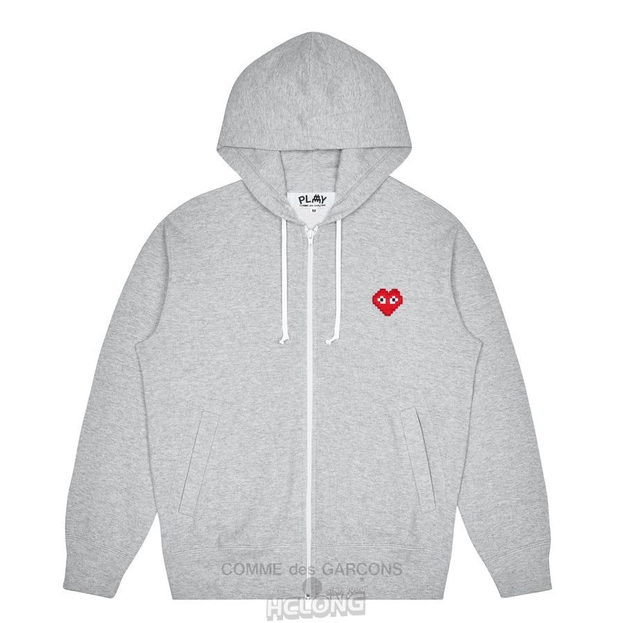 Comme Des Garcons PLAY Invaders Zip Hætte Sweatshirt Hooded Sweatshirt Unisex Grå | 90158-EWNC