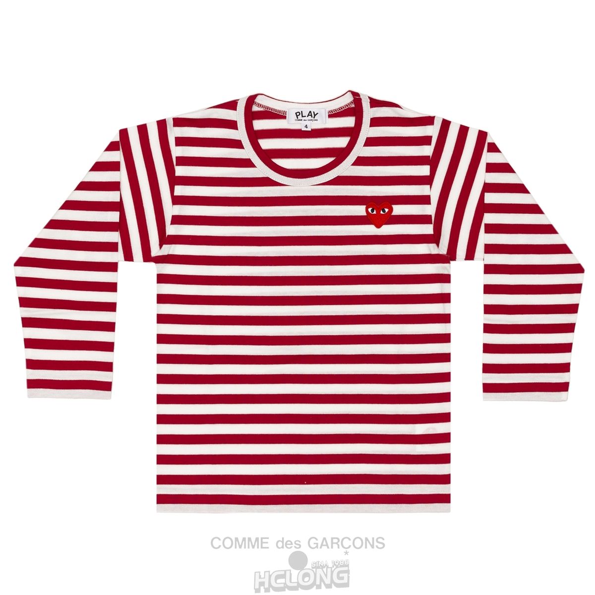 Comme Des Garcons PLAY Kids L/S Stribet T-Shirt Kids Børn Rød | 18345-GTND