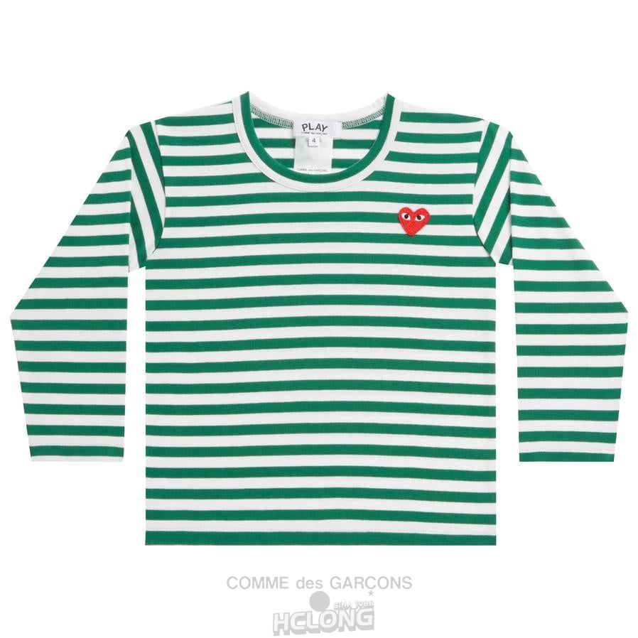 Comme Des Garcons PLAY Kids L/S Stribet T-Shirt Kids Børn Grøn | 40569-BFUG