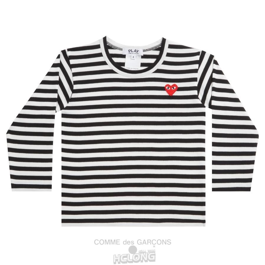 Comme Des Garcons PLAY Kids L/S Stribet T-Shirt Kids Børn Sort | 93286-BPJK