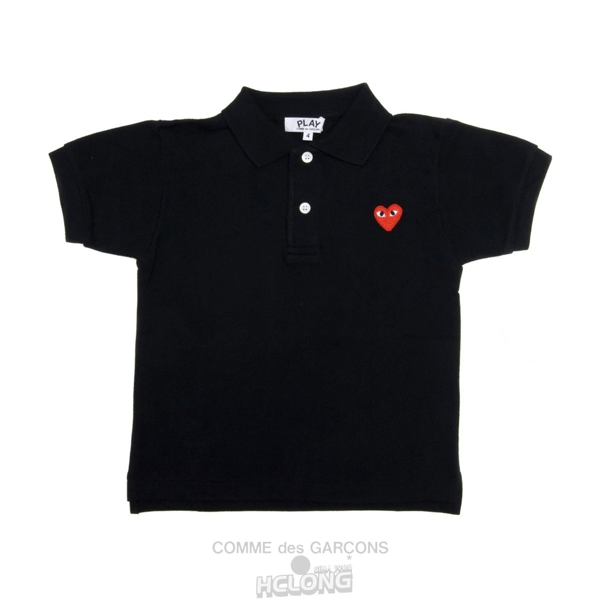 Comme Des Garcons PLAY Kids Polo Red Emblem Kids Børn Sort | 60791-KAME