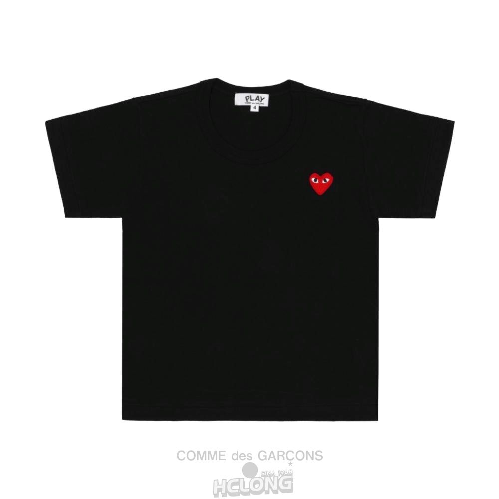 Comme Des Garcons PLAY Kids T-shirt Red Emblem Kids Børn Sort | 08743-OKBM