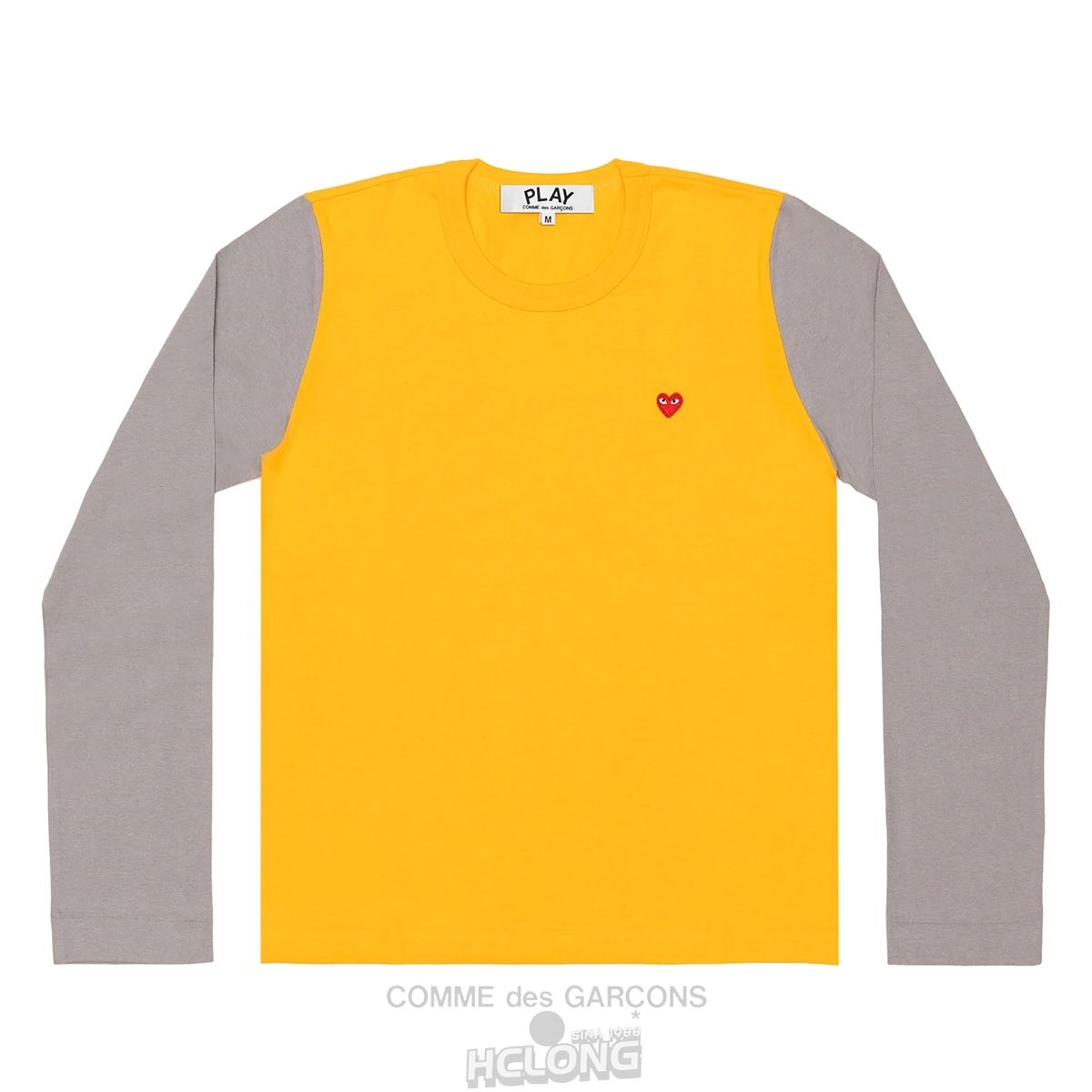 Comme Des Garcons PLAY L/S BI-Colour Small Emblem T-Shirt Long Sleeve Unisex Yellow/Grey | 96432-GVQX