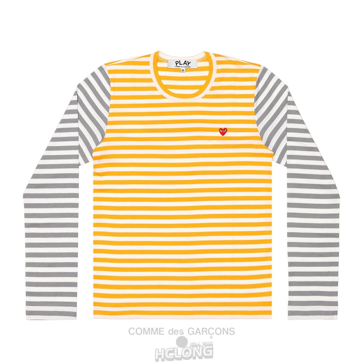 Comme Des Garcons PLAY L/S BI-Colour Stribet Small Emblem T-Shirt Long Sleeve Unisex Grey/Yellow | 17893-UGRJ