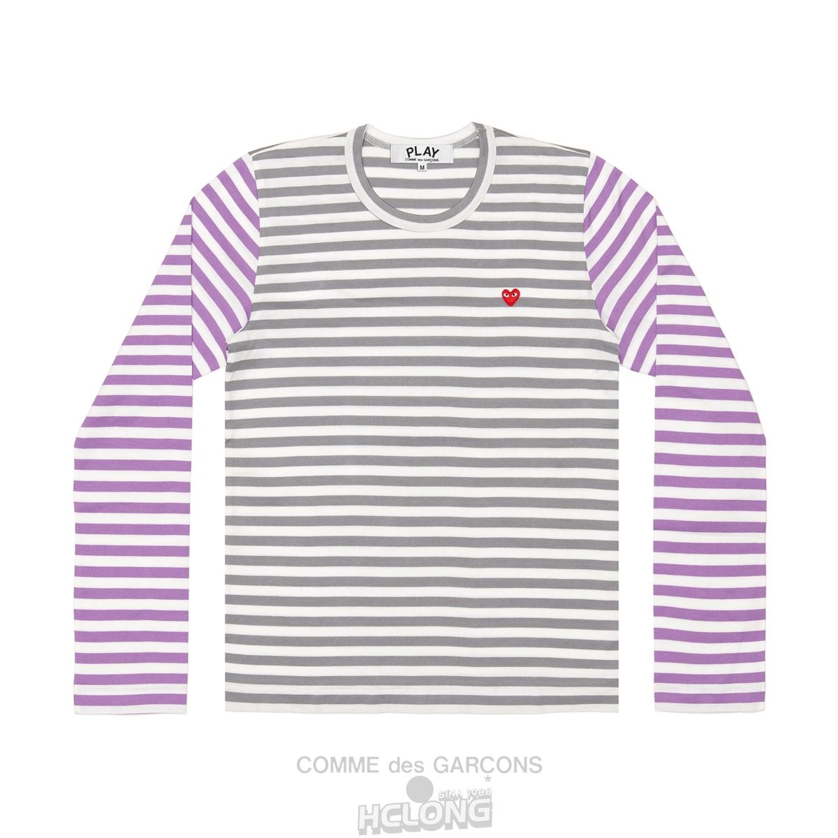 Comme Des Garcons PLAY L/S BI-Colour Stribet Small Emblem T-Shirt Long Sleeve Unisex Grey/Purple | 23690-FLCR