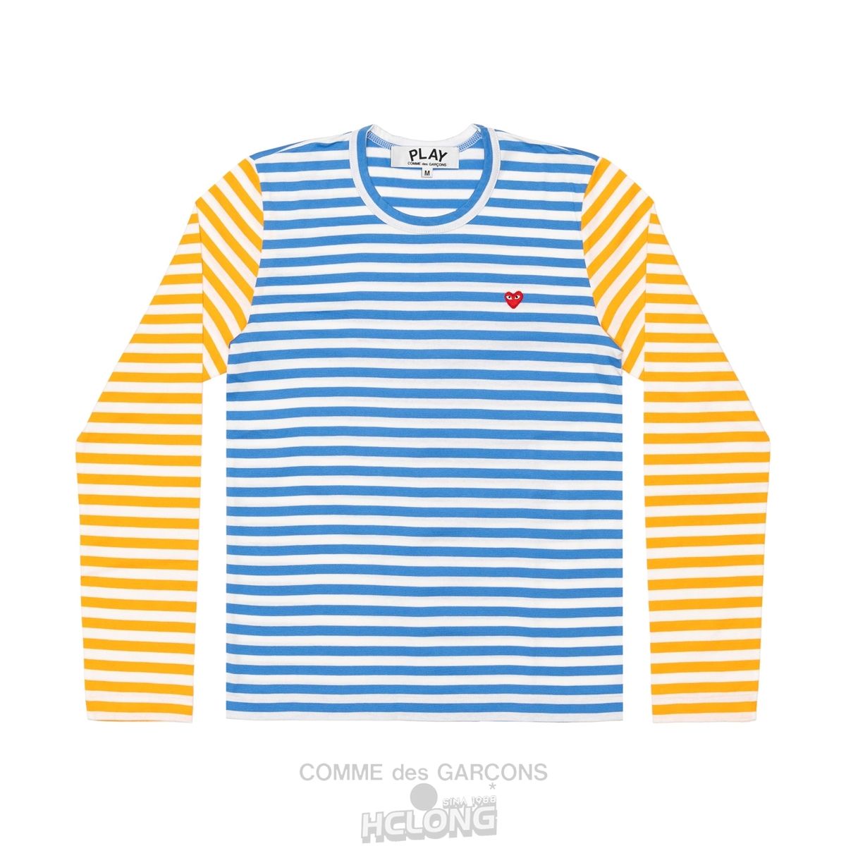 Comme Des Garcons PLAY L/S BI-Colour Stribet Small Emblem T-Shirt Long Sleeve Unisex Blue/Yellow | 70948-ZYKM