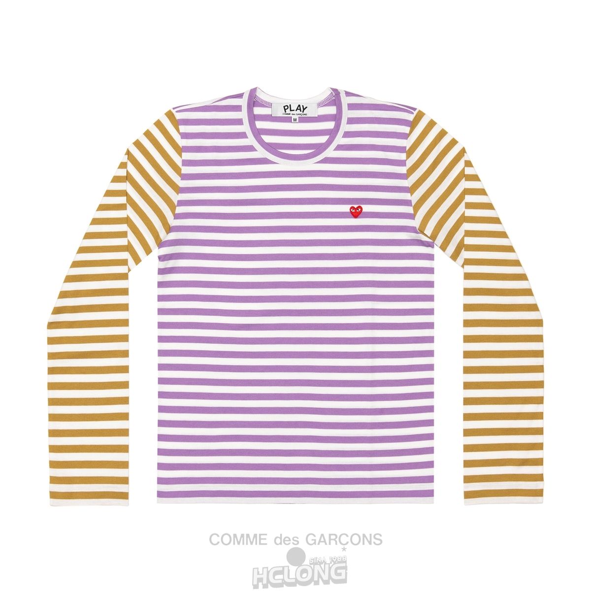 Comme Des Garcons PLAY L/S BI-Colour Stribet Small Emblem T-Shirt Long Sleeve Unisex Purple/Olive | 81964-QPVO