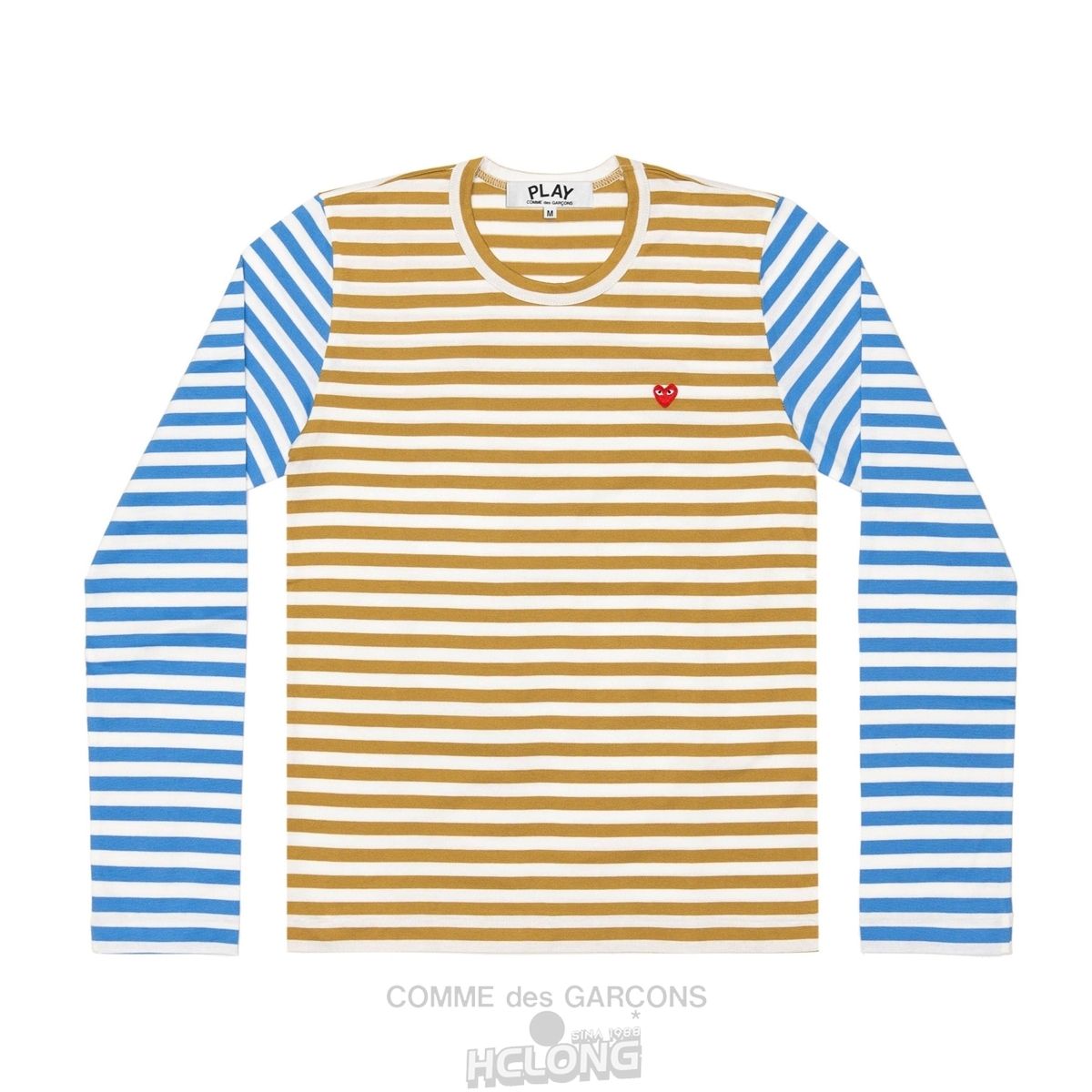 Comme Des Garcons PLAY L/S BI-Colour Stribet Small Emblem T-Shirt Long Sleeve Unisex Olive/Blue | 86231-PWMT