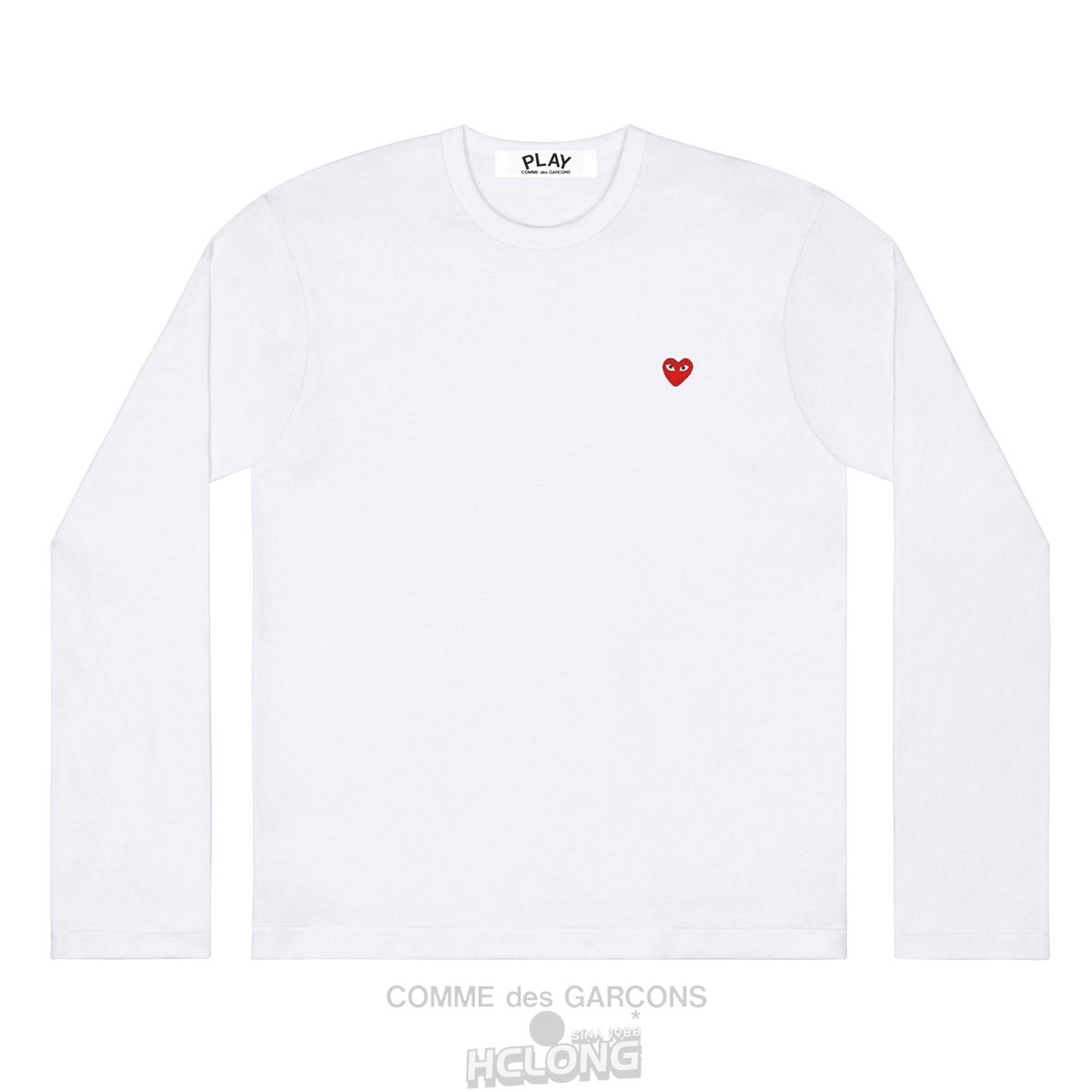 Comme Des Garcons PLAY L/S Basic T-Shirt Small Red Emblem Long Sleeve Unisex Hvide | 39568-AWHR