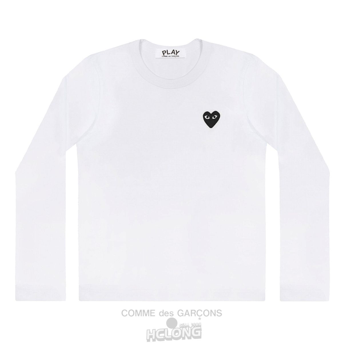 Comme Des Garcons PLAY L/S Basic T-Shirt Black Emblem Long Sleeve Unisex Hvide | 52096-GMXS