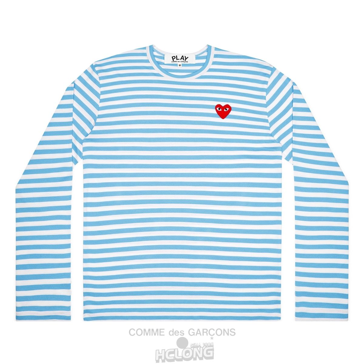 Comme Des Garcons PLAY L/S Coloured Stribet Red Emblem Spring Series Long Sleeve Unisex Blå | 41582-RDTZ