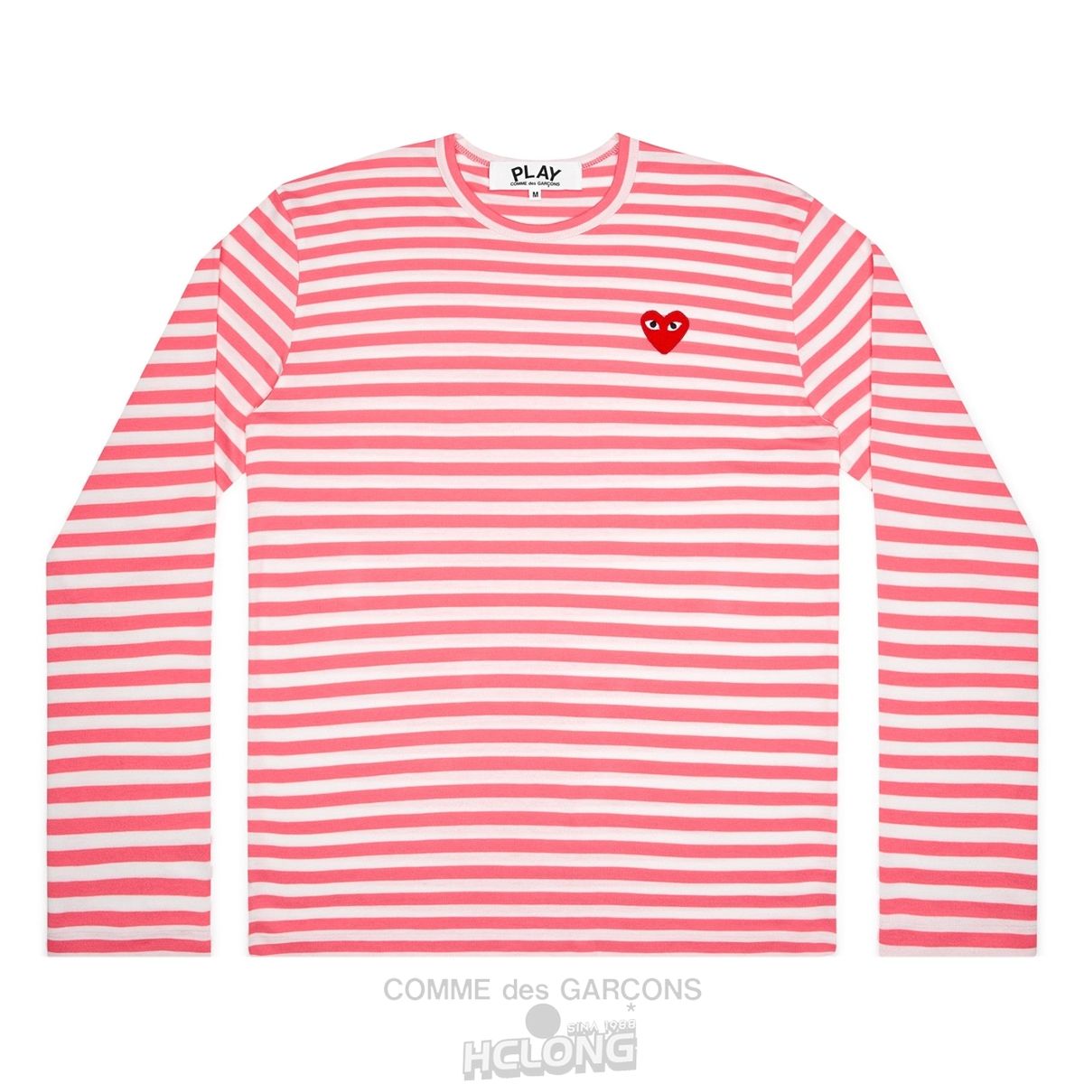 Comme Des Garcons PLAY L/S Coloured Stribet Red Emblem Spring Series Long Sleeve Unisex Lyserød | 87962-DQCI