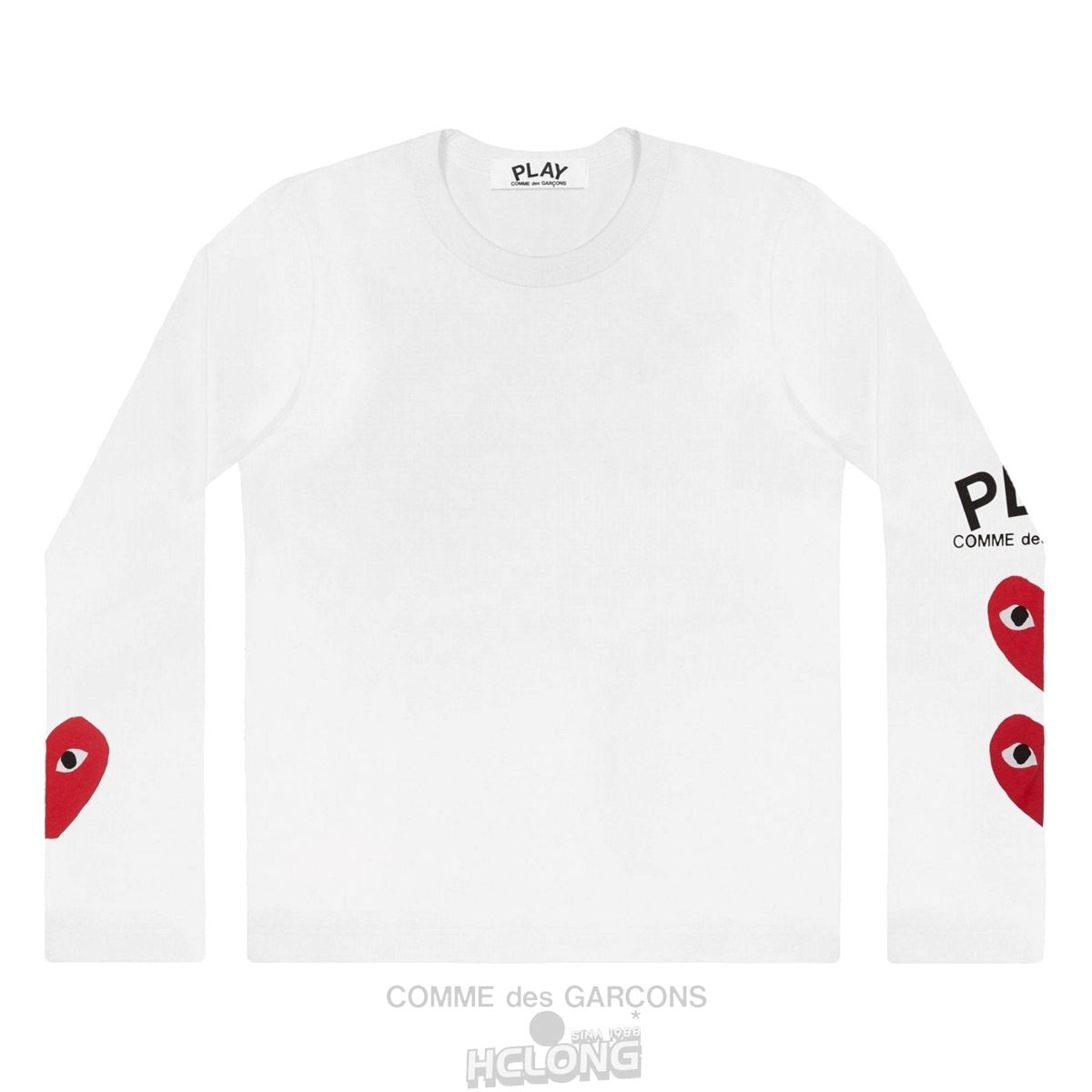 Comme Des Garcons PLAY L/S Printed Logos T-Shirt 59 Long Sleeve Unisex Hvide | 02739-UMND