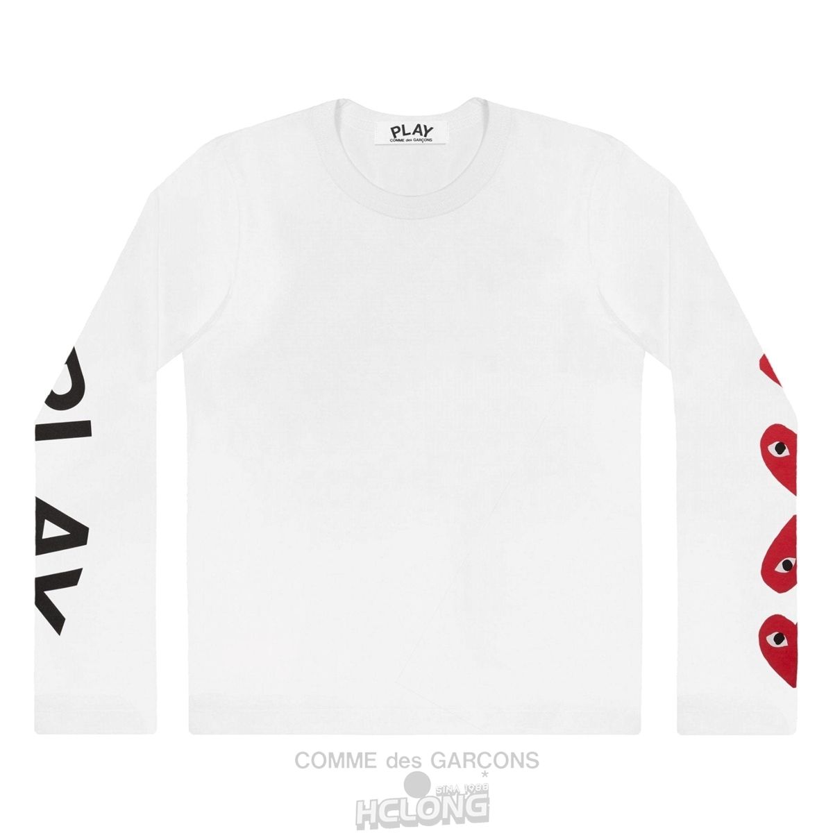 Comme Des Garcons PLAY L/S Printed Logos T-Shirt 61 Long Sleeve Unisex Hvide | 08162-YCGH