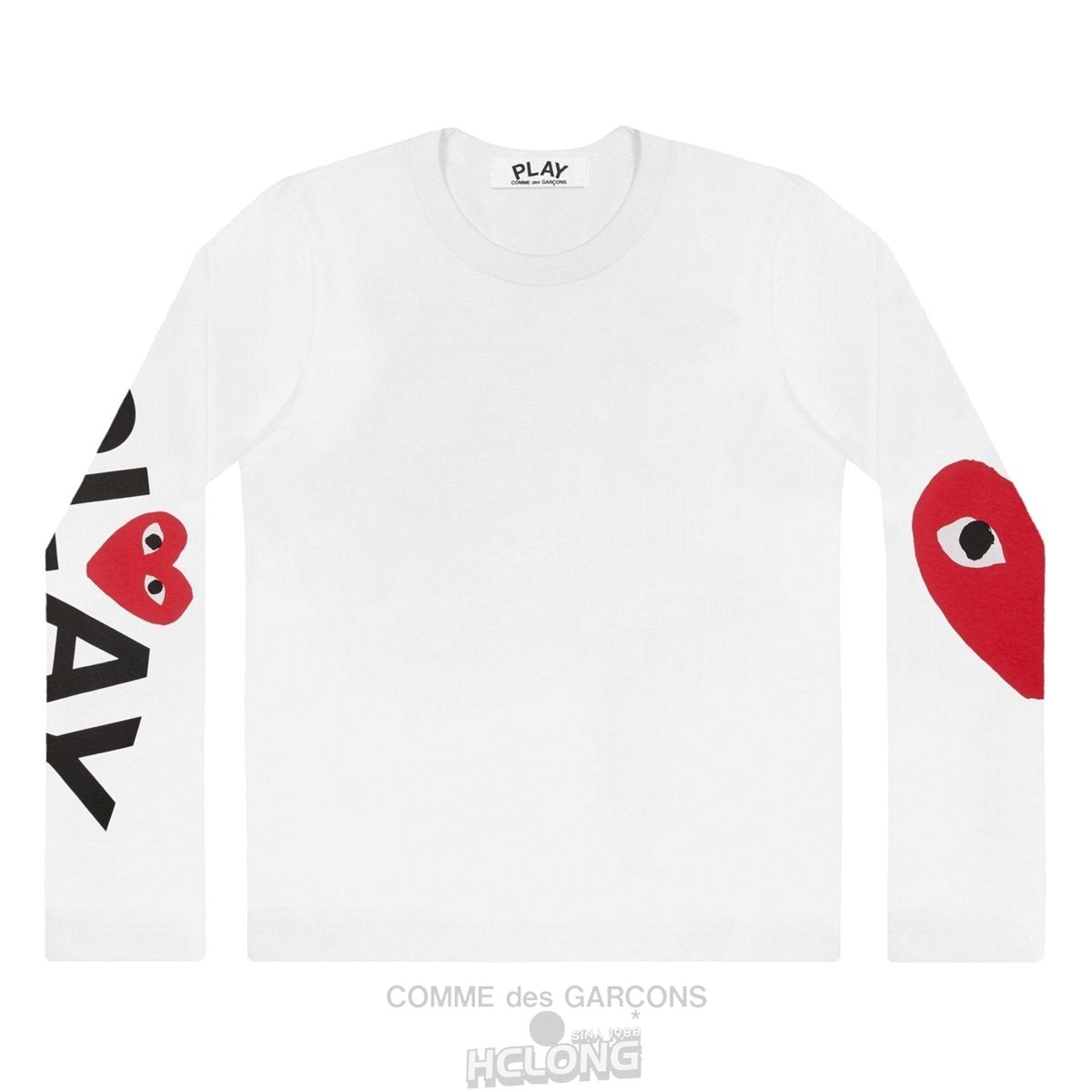 Comme Des Garcons PLAY L/S Printed Logos T-Shirt 57 Long Sleeve Unisex Hvide | 36428-JNKA