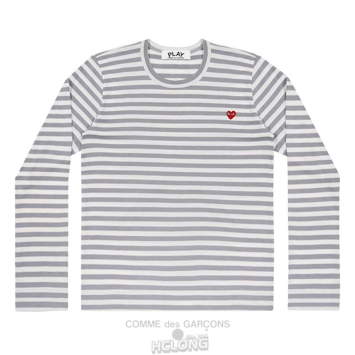 Comme Des Garcons PLAY L/S Stripe Small Red Emblem Long Sleeve Unisex Grå | 08953-PRME