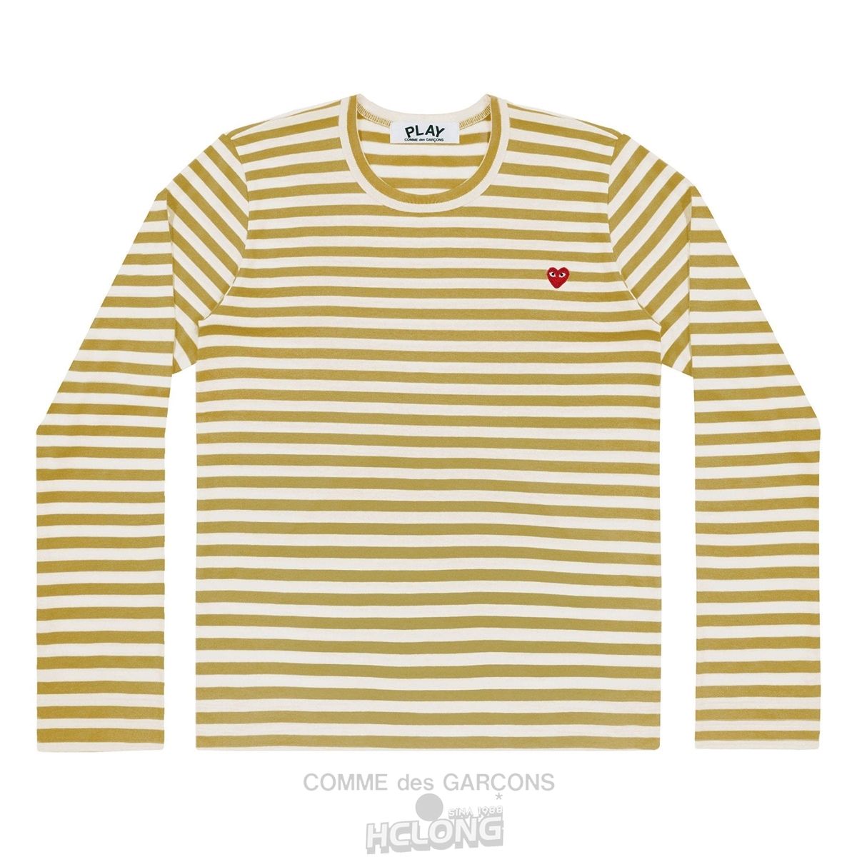 Comme Des Garcons PLAY L/S Stripe Small Red Emblem Long Sleeve Unisex Olivengrøn | 53164-VBUD