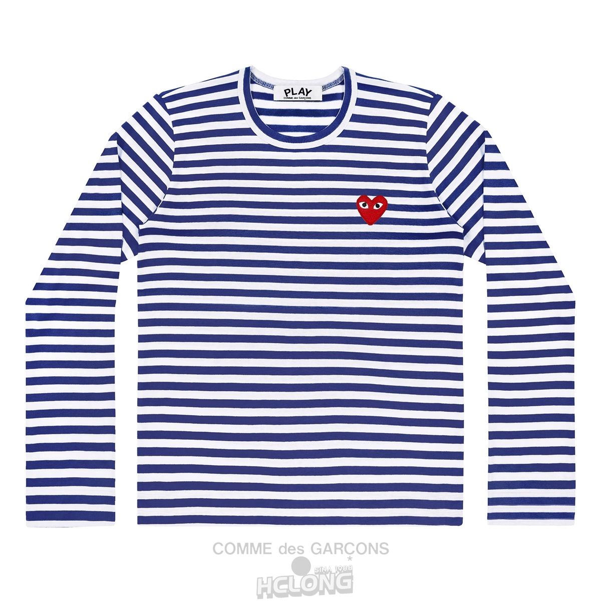 Comme Des Garcons PLAY L/S Stripe T-Shirt Red Emblem Long Sleeve Unisex Blå | 15923-GICT