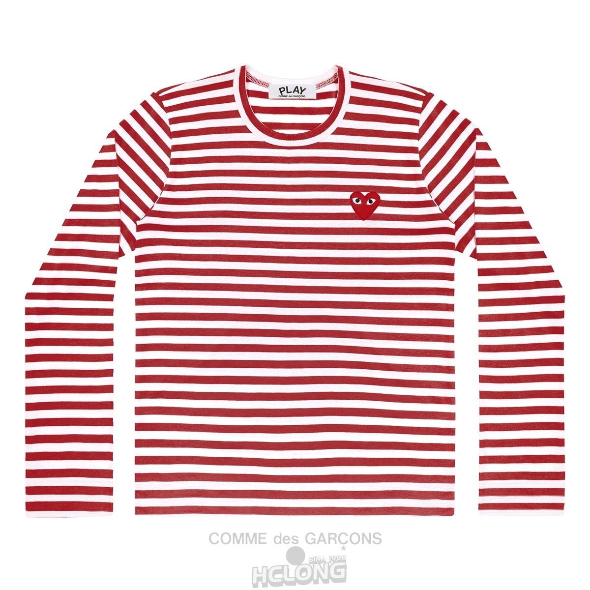 Comme Des Garcons PLAY L/S Stripe T-Shirt Red Emblem Long Sleeve Unisex Rød | 26453-CPOD