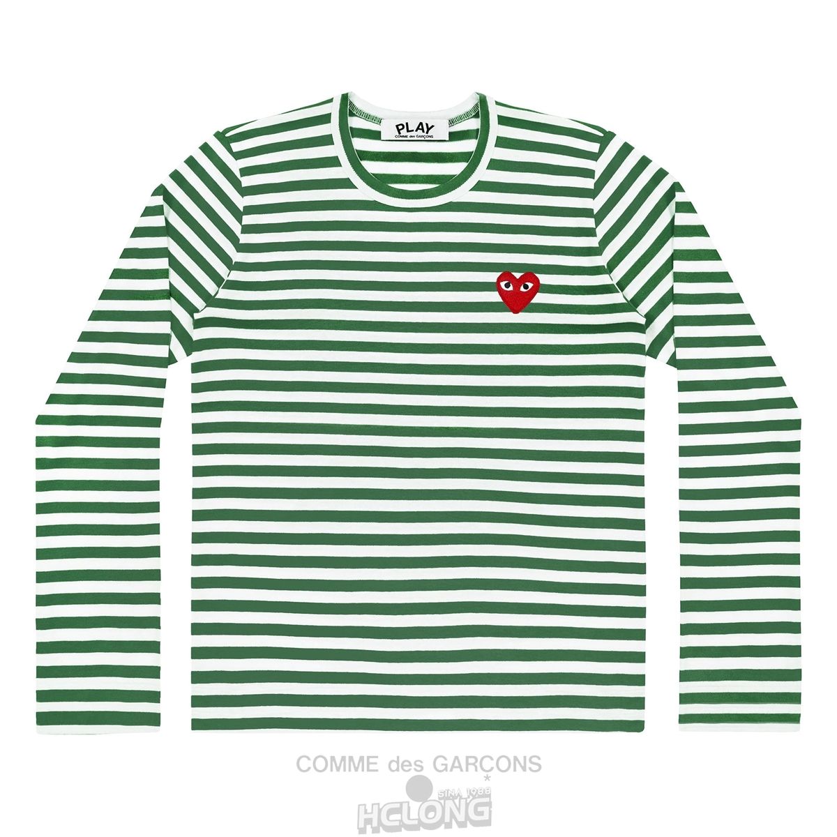 Comme Des Garcons PLAY L/S Stripe T-Shirt Red Emblem Long Sleeve Unisex Grøn | 65402-SHKP