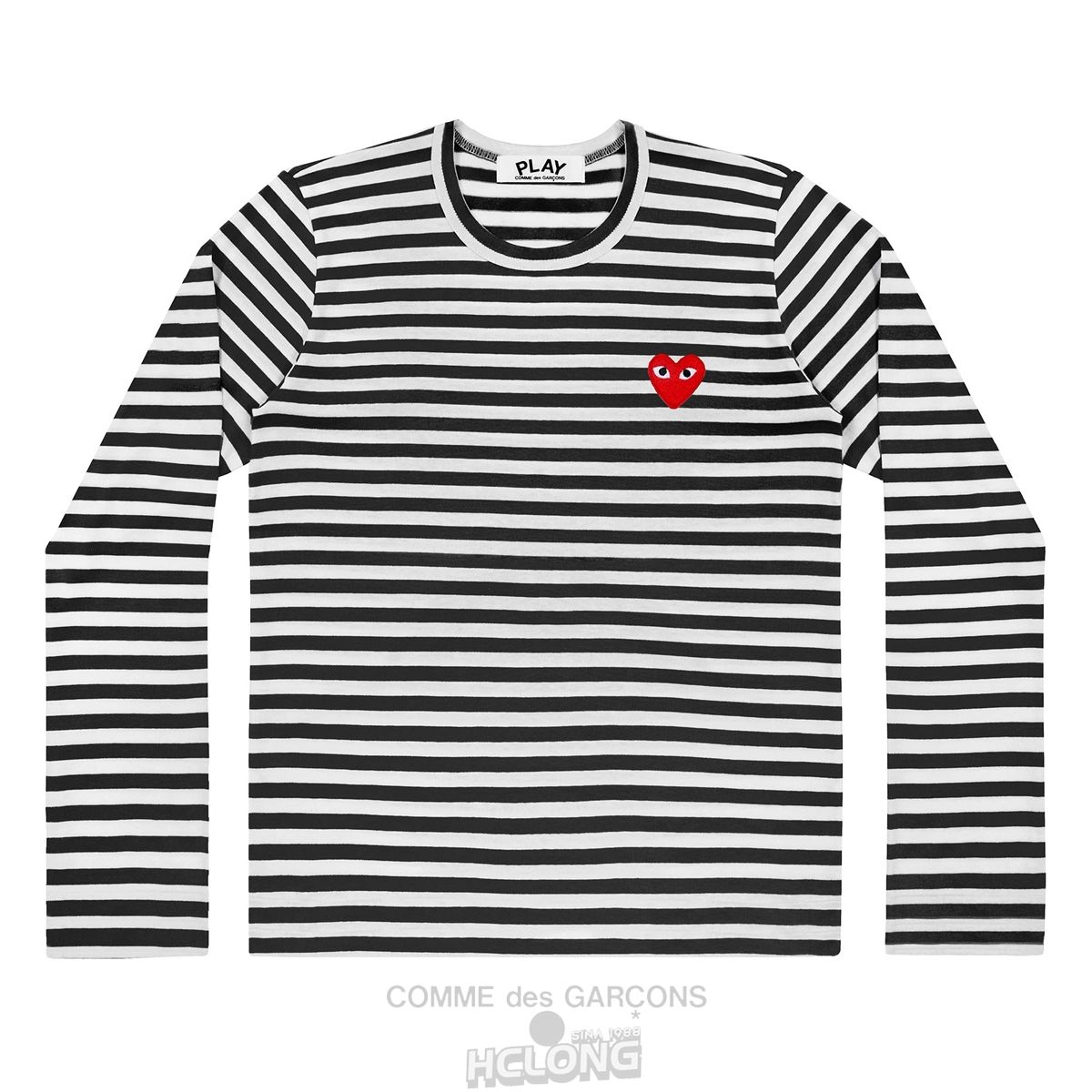 Comme Des Garcons PLAY L/S Stripe T-Shirt Red Emblem Long Sleeve Unisex Sort | 97306-YZPA