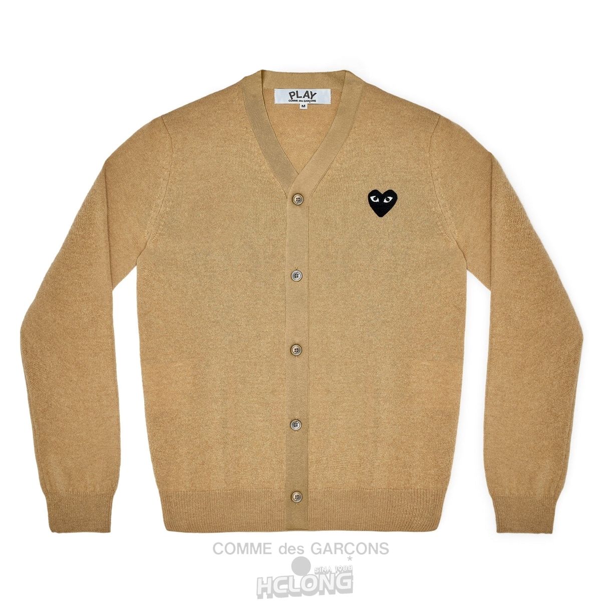 Comme Des Garcons PLAY Men\'s Cardigan Black Emblem Strikkevarer Herre Beige | 18732-DFHJ