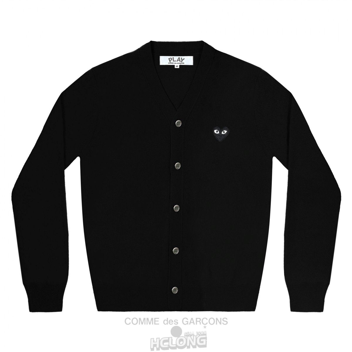 Comme Des Garcons PLAY Men\'s Cardigan Black Emblem Strikkevarer Herre Sort | 41637-ECZW