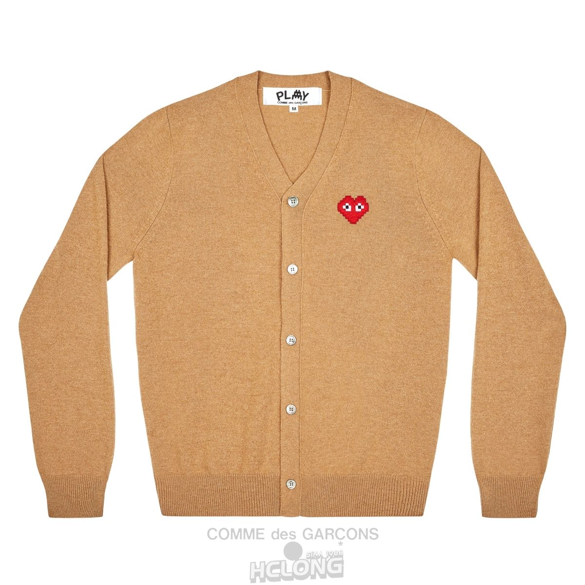 Comme Des Garcons PLAY Men\'s Cardigan Invader Emblem Strikkevarer Herre Beige | 25801-KLPW