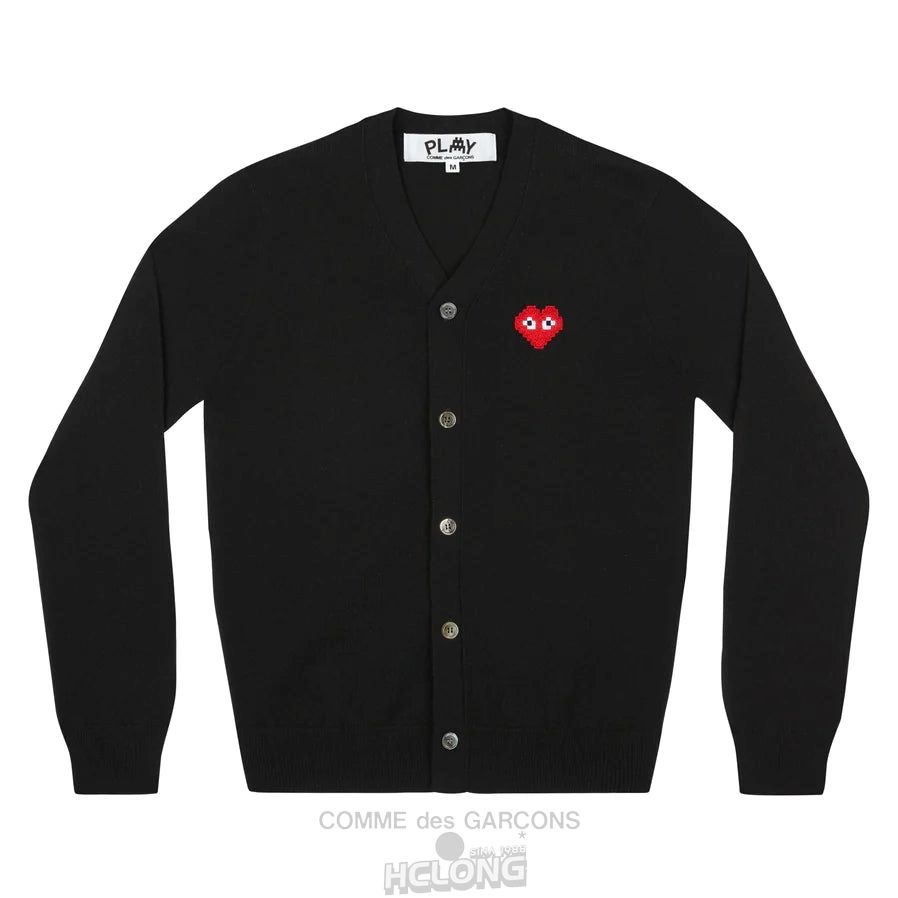 Comme Des Garcons PLAY Men\'s Cardigan Invader Emblem Strikkevarer Herre Sort | 63159-NEAI